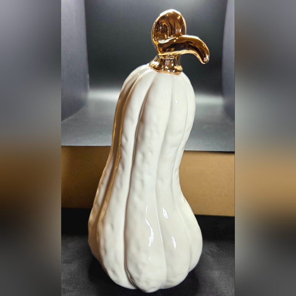 "Two's Company" Gourdges Set Of Two White Ceramic Gourds With Gold Stems - Picture 7 of 8